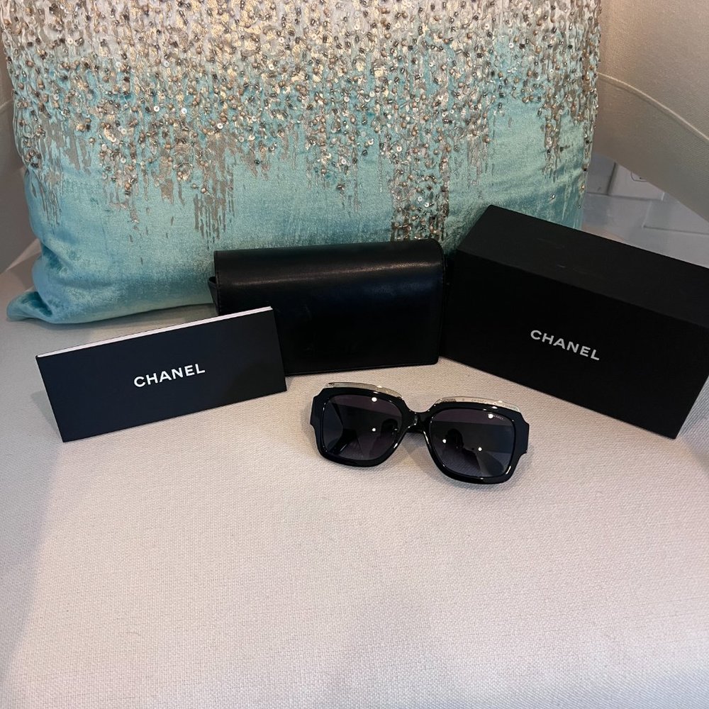 Authentic Black and Silver Chanel Sunglasses